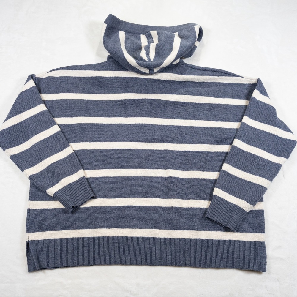 Madewell Henley Hoodie Women S Blue Oversized Coastal Preppy Nautical Cabin Cozy - Picture 14 of 15
